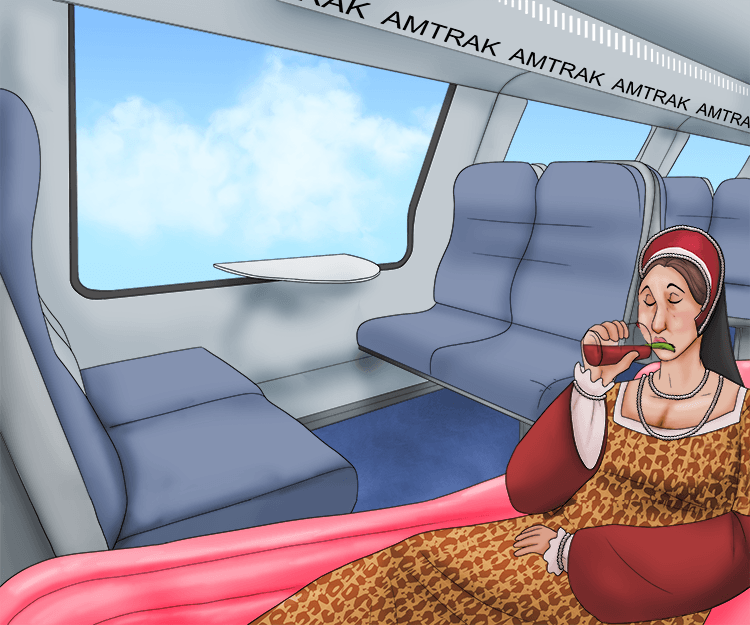 She loved sipping her Bloody Mary while riding the Amtrak train wile on her lilo mattress.